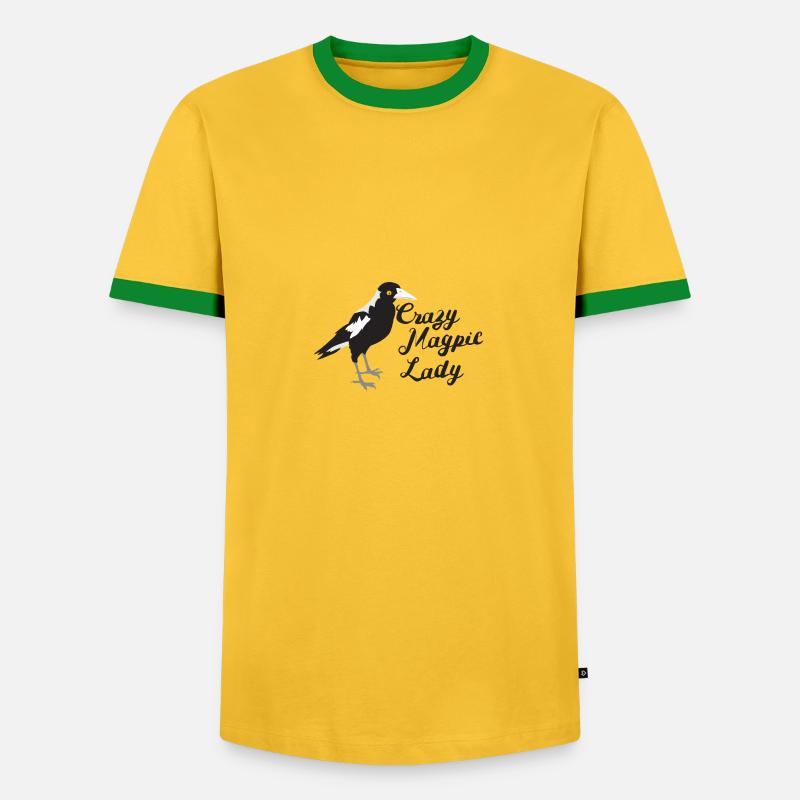 Crazy magpie bird lady - Men's Ringer Shirt - yellow/green 