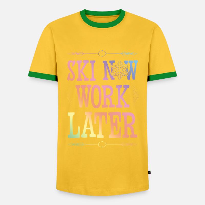 Ski now work later - Men's Ringer Shirt - yellow/green 