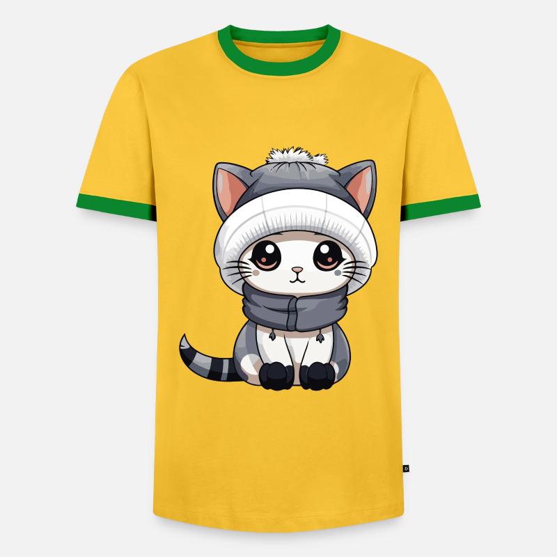 Cat Winter Comic Cute - Men's Ringer Shirt - yellow/green