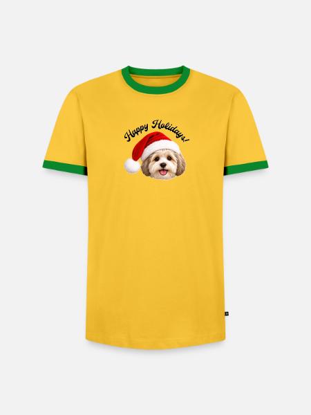 Hund mit Weihnachtsmannmütze - Männer Kontrast-T-Shirt - Gelb/Grün