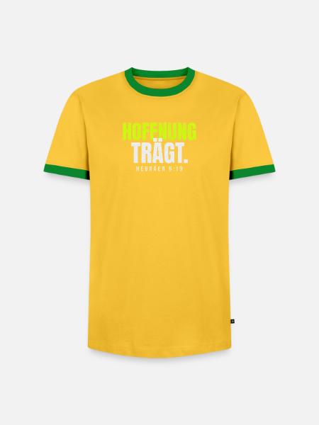 Hoffnung trägt – Hebräer 6,19 - Männer Kontrast-T-Shirt - Gelb/Grün