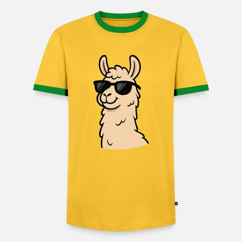 Llama Cool Comic - Men's Ringer Shirt - yellow/green 