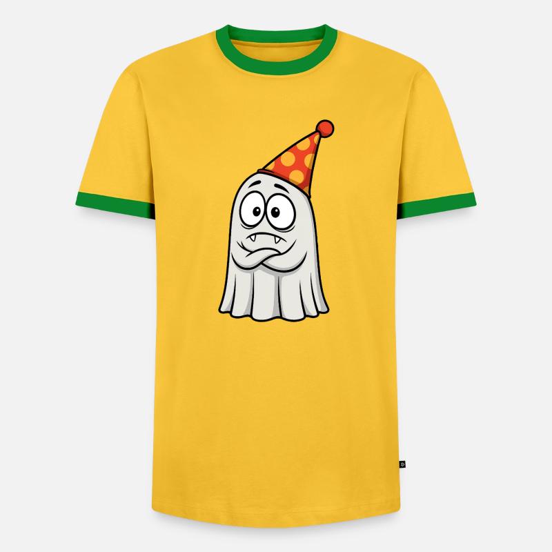 Grumpy Ghost with Party Hat - Men's Ringer Shirt - yellow/green
