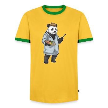 Peinture au pinceau de peintre panda - T-shirt contrasté Homme - jaune/vert  - Devant - AI Model Female 172 light (172cm) & AI Model Male 178 dark (178cm)