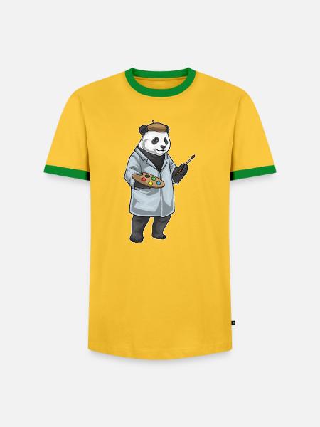 Panda Painter Brush Painting - Men's Ringer Shirt - yellow/green