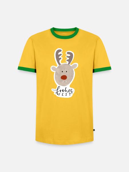 Frohes Fest Rentier Sticker - Männer Kontrast-T-Shirt - Gelb/Grün