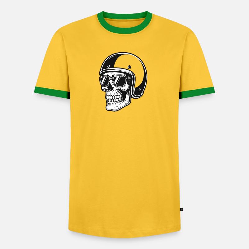 Skeleton biker with helmet image - Men's Ringer Shirt - yellow/green