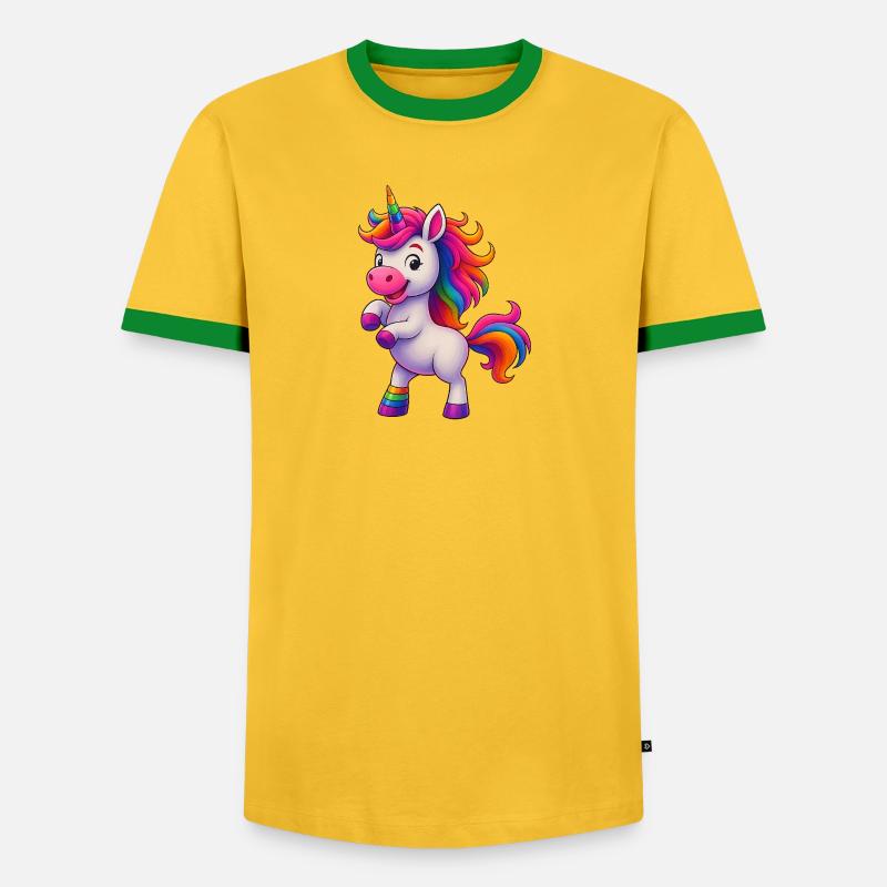 Bunter Einhorn mit Regenbogenmähne - Männer Kontrast-T-Shirt - Gelb/Grün