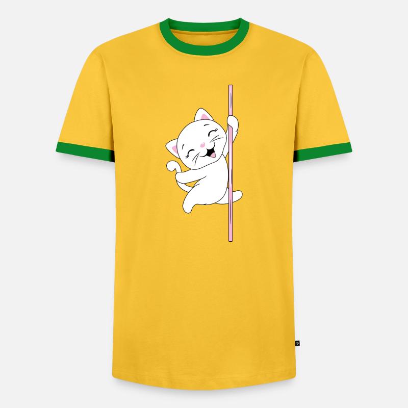 White_cat_is_dancing_on_a_pole - Men's Ringer Shirt - yellow/green