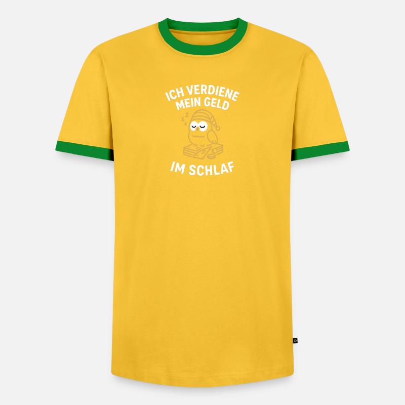 GeldImSchlaf Eule - Männer Kontrast-T-Shirt - Gelb/Grün 