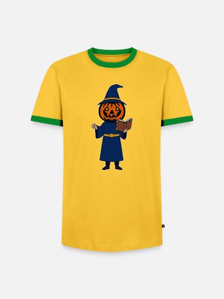 Kürbis-Hexe gruselig Magie - Männer Kontrast-T-Shirt - Gelb/Grün