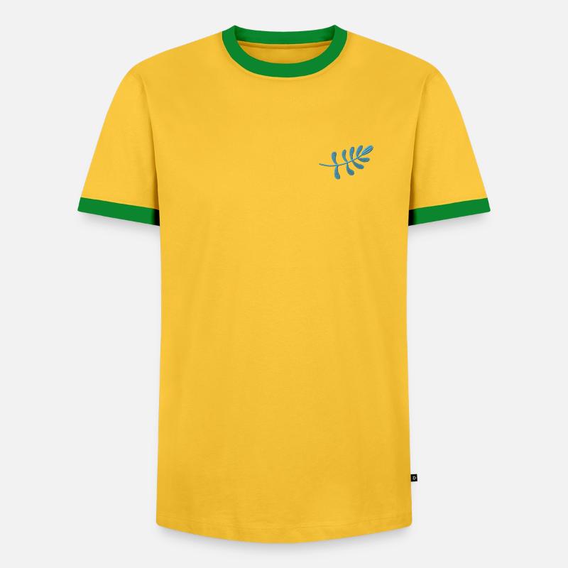 Light blue leaf embroidered - Men's Ringer Shirt - yellow/green