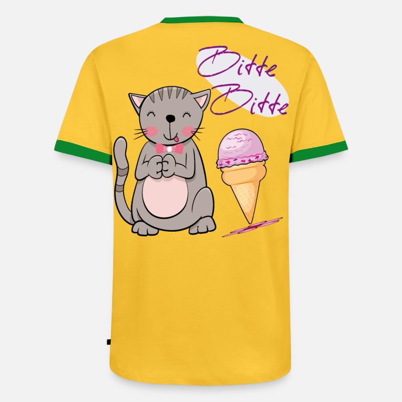 Katze mit Eistüte - Männer Kontrast-T-Shirt - Gelb/Grün 
