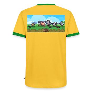 Émission Pixel du Gymnase Paysan - T-shirt contrasté Homme - jaune/vert  - Dos - AI Model Male 178 dark (178cm)