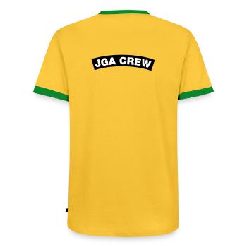 Manteau d’équipage d’enterrement de vie de garçon (conception de capot à bascule MC pour enterrement de vie de garçon) - T-shirt contrasté Homme - jaune/vert  - Dos - AI Model Male 178 dark (178cm)