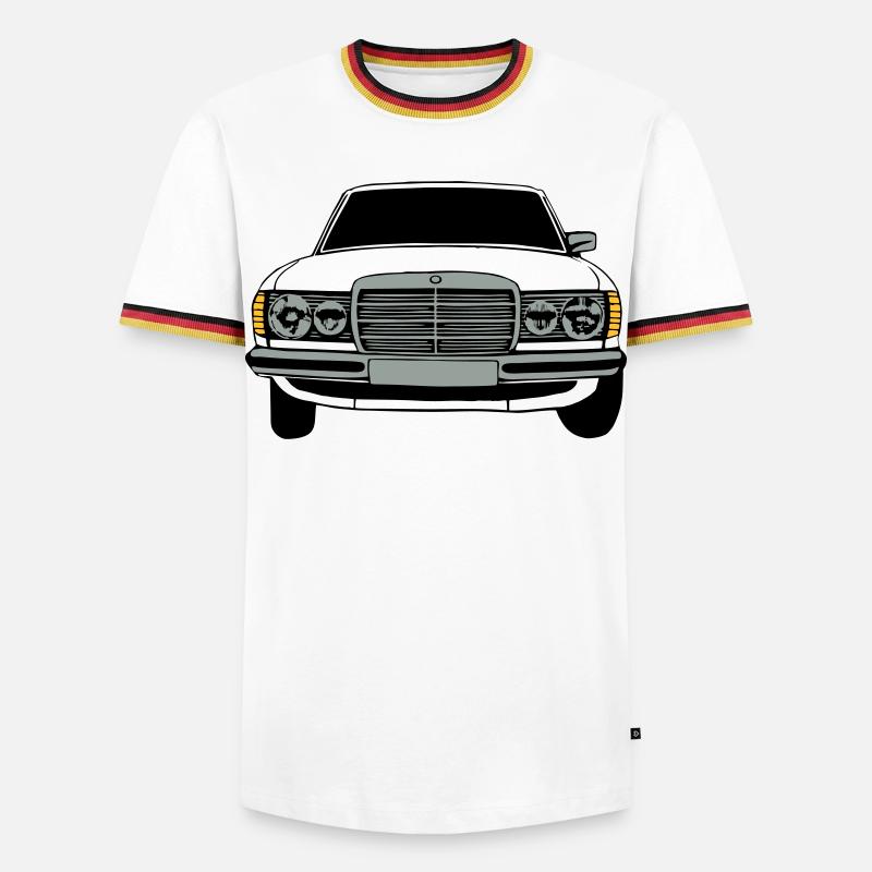 MB W123 Youngtimer Oldtimer,70er,80er (25) - Männer Kontrast-T-Shirt - Weiß/Dreifarbig