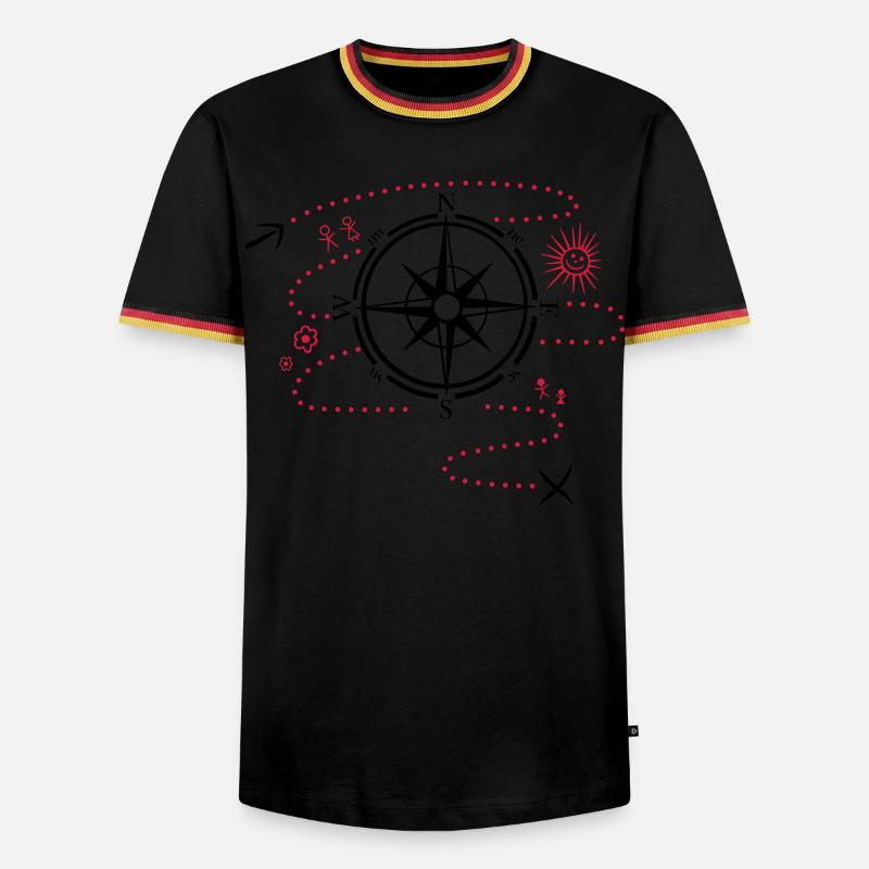 Large Compass with hiking map - Men's Ringer Shirt - black/tricolour