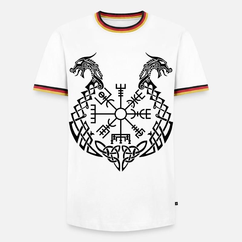 Schwarzer Drache und Wikingerkompass - Männer Kontrast-T-Shirt - Weiß/Dreifarbig