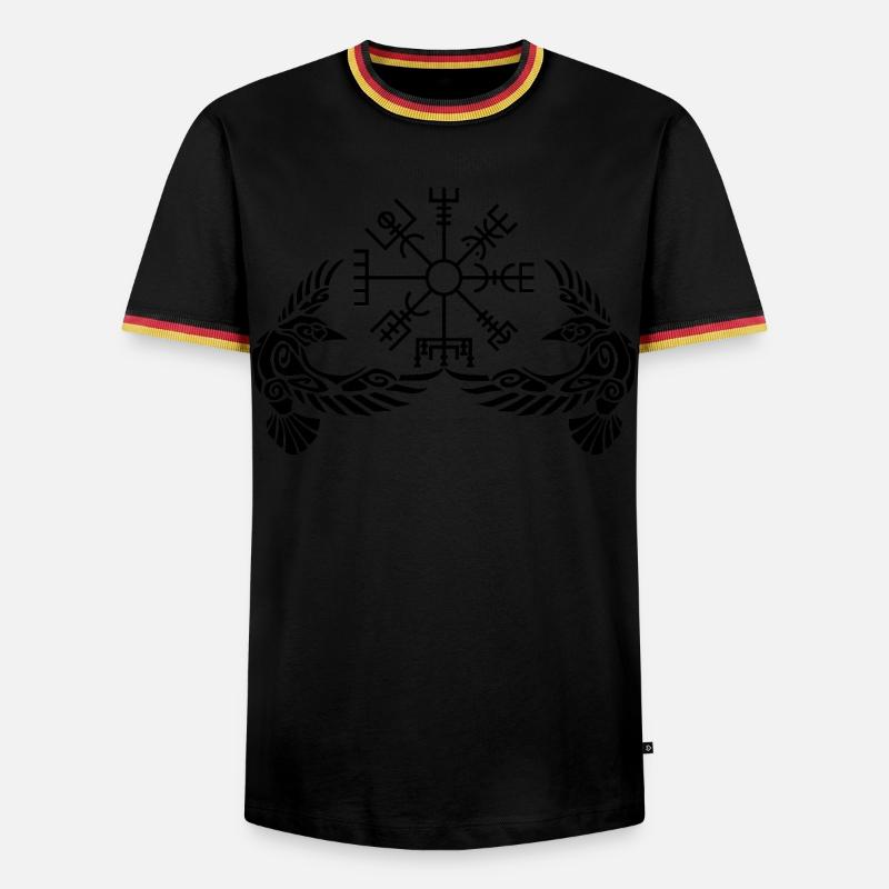 Black ravens and Viking compass - Men's Ringer Shirt - black/tricolour