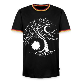 Tree of life white sun and moon - Men's Ringer Shirt - black/tricolour - Front - AI Model Male 178 light (178cm) & AI Model Male 185 light (185cm)