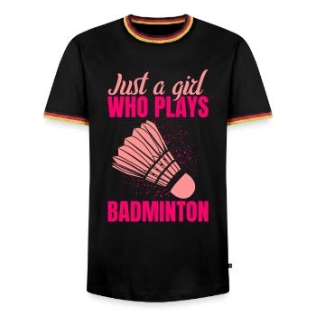 Nur ein Mädchen das Badminton spielt - Männer Kontrast-T-Shirt - Schwarz/Dreifarbig - Vorne - AI Model Male 178 light (178cm) & AI Model Male 185 light (185cm)