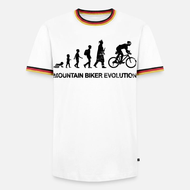 Entwicklung eines Mountainbikers - Männer Kontrast-T-Shirt - Weiß/Dreifarbig
