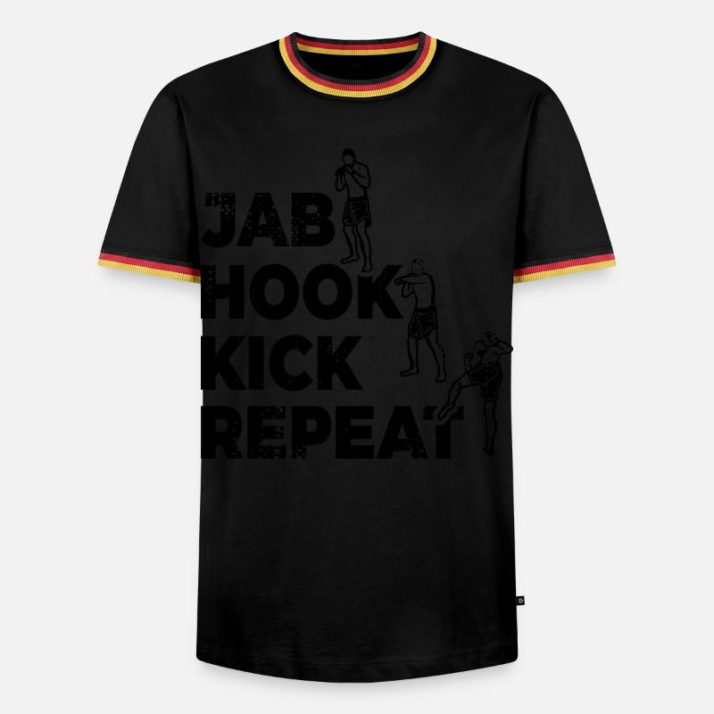 Kickboxer Routine - Männer Kontrast-T-Shirt - Schwarz/Dreifarbig