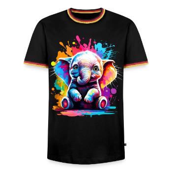 Elefant Farbenfroh - Baby Elefant Farbenfreudig - Männer Kontrast-T-Shirt - Schwarz/Dreifarbig - Vorne - AI Model Male 178 light (178cm) & AI Model Male 185 light (185cm)