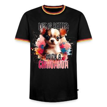 Chihuahua chiot mignon vie chien cadeau - T-shirt contrasté Homme - noir/tricolore - Devant - AI Model Male 178 light (178cm) & AI Model Male 185 light (185cm)