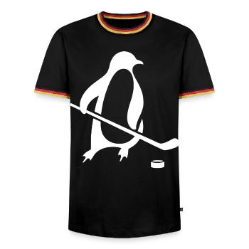 Penguin Ice Hockey Silhouette Minimalist - Men's Ringer Shirt - black/tricolour - Front - AI Model Male 178 light (178cm) & AI Model Male 185 light (185cm)