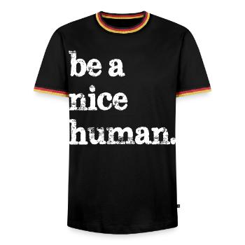 Sei ein netter Mensch lustig - Männer Kontrast-T-Shirt - Schwarz/Dreifarbig - Vorne - AI Model Male 178 light (178cm) & AI Model Male 185 light (185cm)