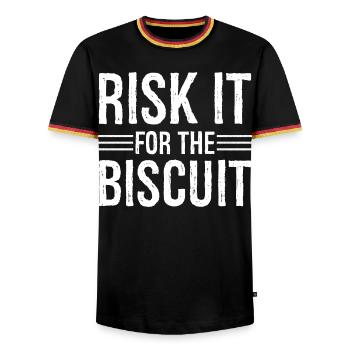 Riskiere es für den Keks - Männer Kontrast-T-Shirt - Schwarz/Dreifarbig - Vorne - AI Model Male 178 light (178cm) & AI Model Male 185 light (185cm)