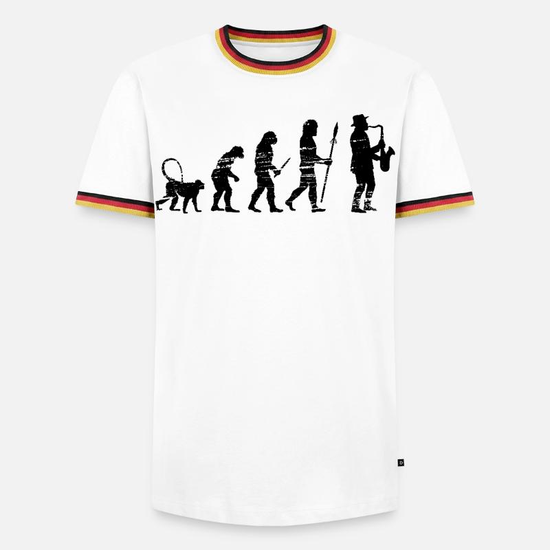 Saxophon Musik Evolution - Männer Kontrast-T-Shirt - Weiß/Dreifarbig