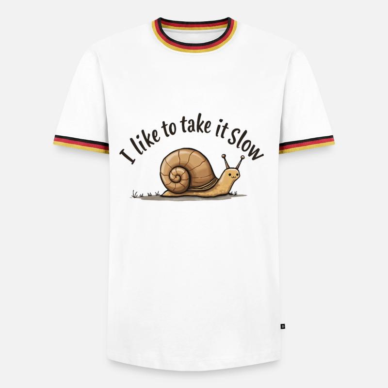 Langsame Schnecke „Nimm es langsam“ - Männer Kontrast-T-Shirt - Weiß/Dreifarbig