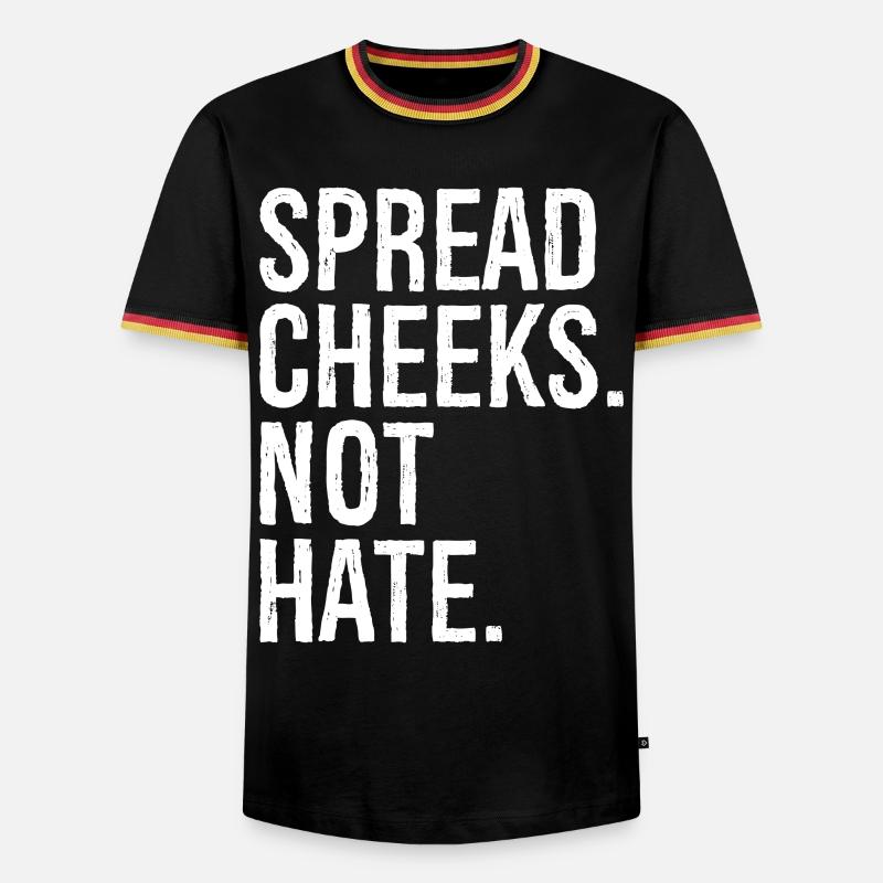 spread cheeks not hate - Männer Kontrast-T-Shirt - Schwarz/Dreifarbig