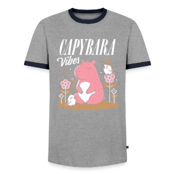 Ambiance détendue de Capybara - T-shirt contrasté Homme - gris/marine  - Devant - AI Model Female 172 light (172cm) & AI Model Male 178 light (178cm)