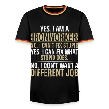 je suis ferronnier non je ne peux pas réparer stupide je - T-shirt contrasté Homme - noir/tricolore - Devant - AI Model Male 178 light (178cm) & AI Model Male 185 light (185cm)