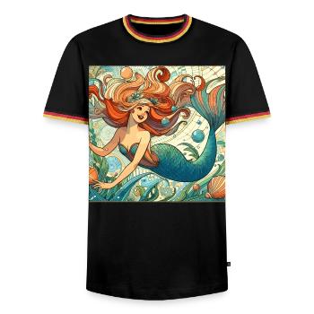 Mermaid Mermaid Red Hair Art Nouveau Gift - Men's Ringer Shirt - black/tricolour - Front - AI Model Male 178 light (178cm) & AI Model Male 185 light (185cm)