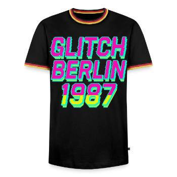 Glitch Berlin 1987 - Männer Kontrast-T-Shirt - Schwarz/Dreifarbig - Vorne - AI Model Male 178 light (178cm) & AI Model Male 185 light (185cm)