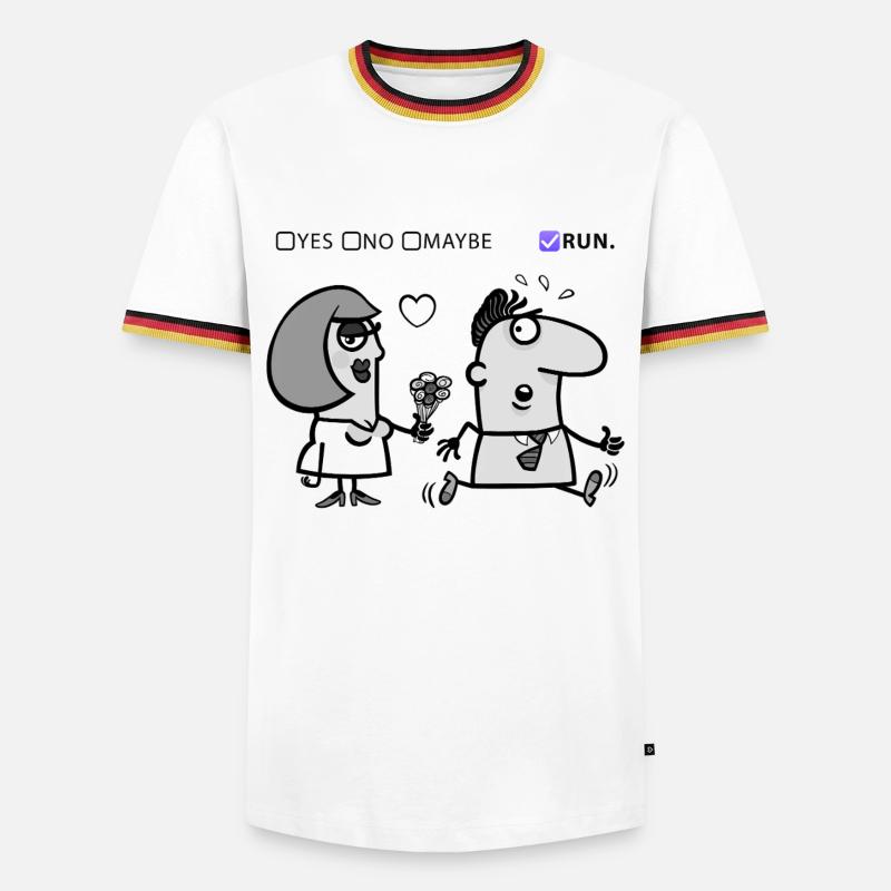 Liebe oder Flucht – Skurriles Humor-Design - Männer Kontrast-T-Shirt - Weiß/Dreifarbig
