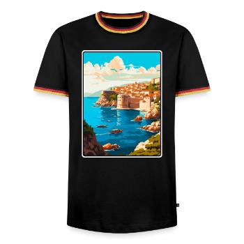 Dubrovnik Croatia Vintage Travel Poster Cityscape - Men's Ringer Shirt - black/tricolour - Front - AI Model Male 178 light (178cm) & AI Model Male 185 light (185cm)