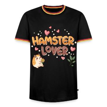 Hamster in Love Design with Hearts - Men's Ringer Shirt - black/tricolour - Front - AI Model Male 178 light (178cm) & AI Model Male 185 light (185cm)