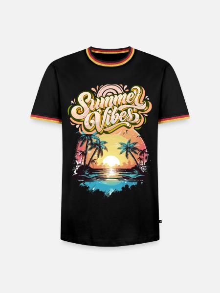 Summer Mood Palm Trees Sunset - Men's Ringer Shirt - black/tricolour