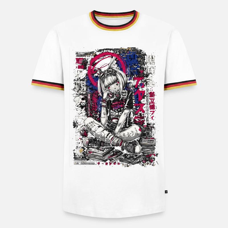 Cyberpunk Mädchen mit Graffiti-Design - Männer Kontrast-T-Shirt - Weiß/Dreifarbig