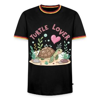 Pastel Flowered Turtle in Love - Men's Ringer Shirt - black/tricolour - Front - AI Model Male 178 light (178cm) & AI Model Male 185 light (185cm)