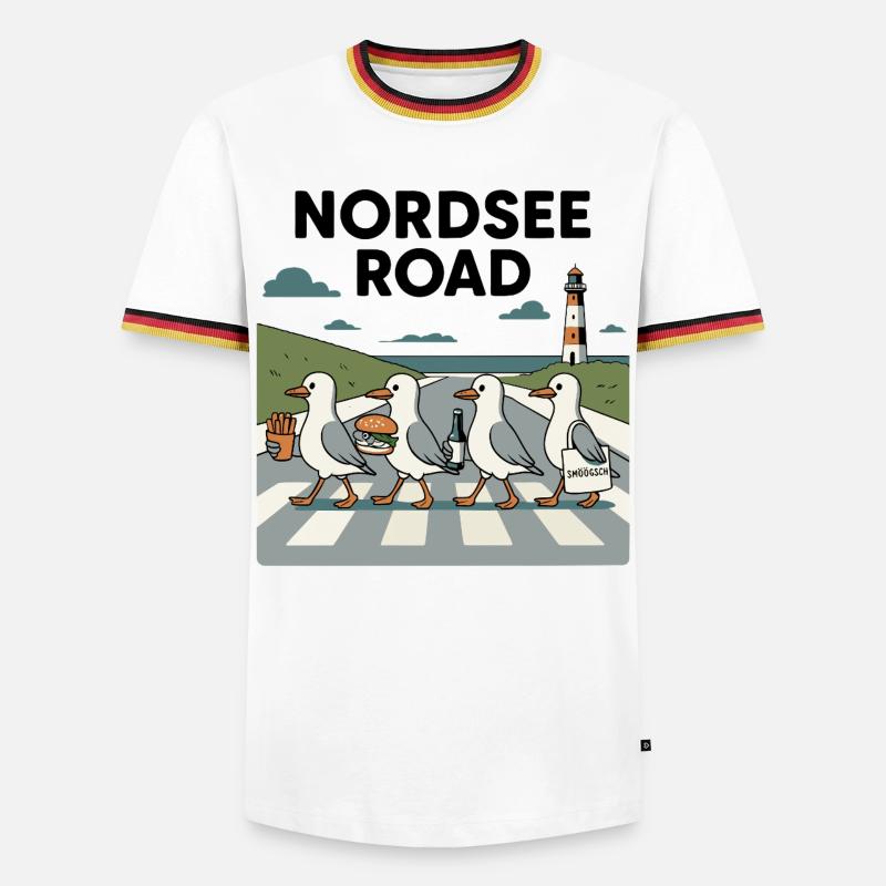 Nordseeroad Möwen - Männer Kontrast-T-Shirt - Weiß/Dreifarbig
