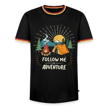 Adventure at the Mountain Camp - Men's Ringer Shirt - black/tricolour - Front - AI Model Male 178 light (178cm) & AI Model Male 185 light (185cm)