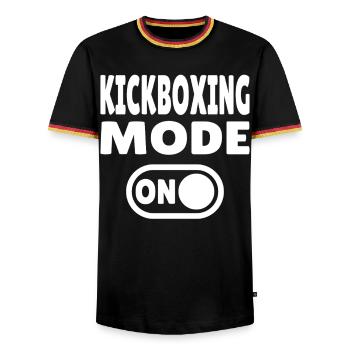 Kickboxing Mode ON – Power for Martial Artists - Men's Ringer Shirt - black/tricolour - Front - AI Model Male 178 light (178cm) & AI Model Male 185 light (185cm)