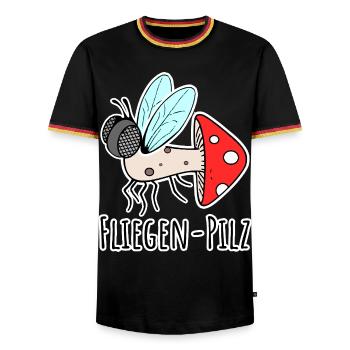 Fliegenpilz - Halb Fliege halb Pilz - Männer Kontrast-T-Shirt - Schwarz/Dreifarbig - Vorne - AI Model Male 178 light (178cm) & AI Model Male 185 light (185cm)