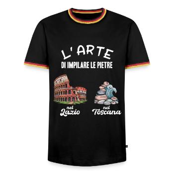 Humour italien L’art d’empiler des pierres - T-shirt contrasté Homme - noir/tricolore - Devant - AI Model Male 178 light (178cm) & AI Model Male 185 light (185cm)